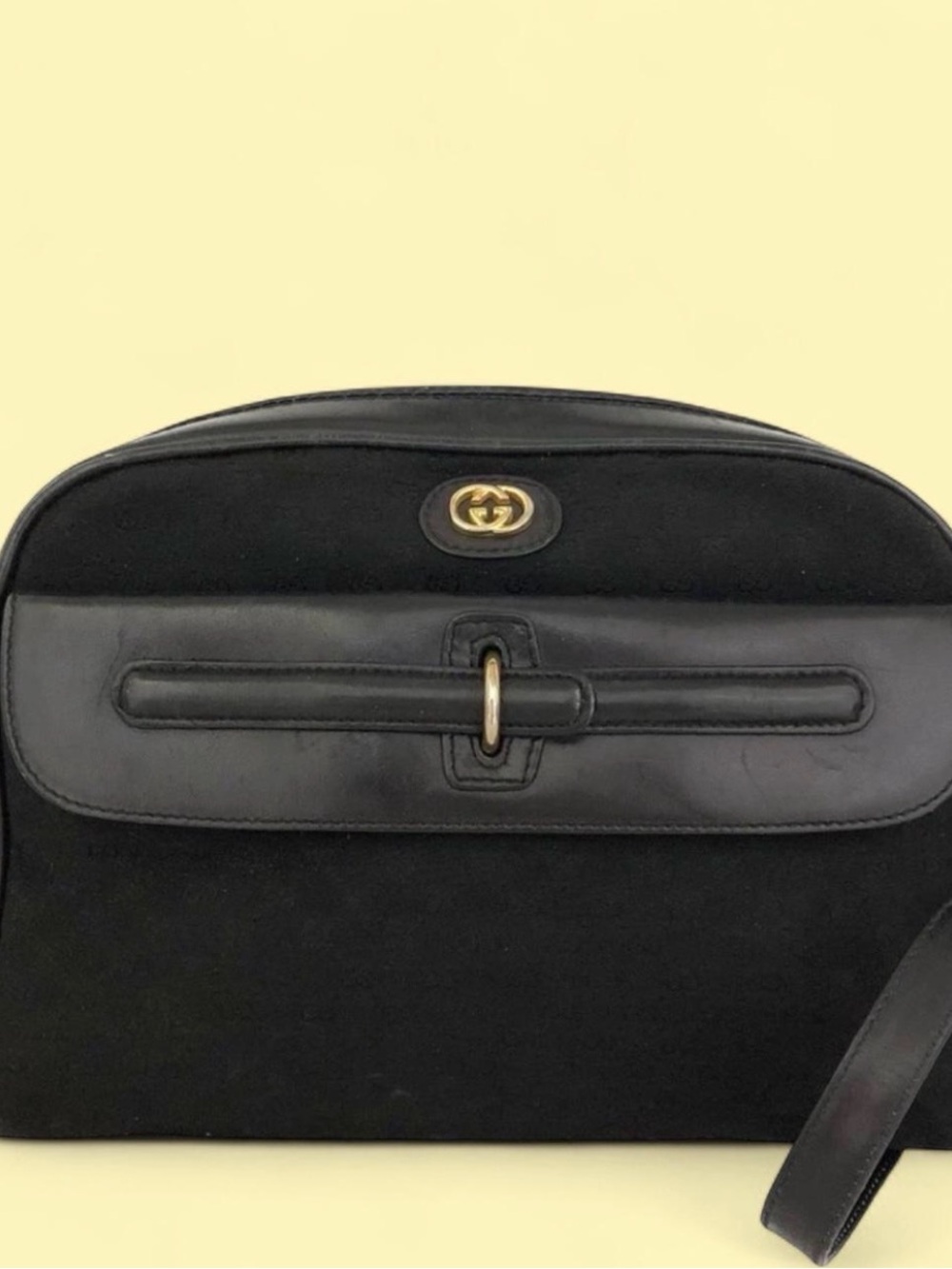 Vintage Gucci Black Suede & Leather Crossbody Camera Bag GG Logo